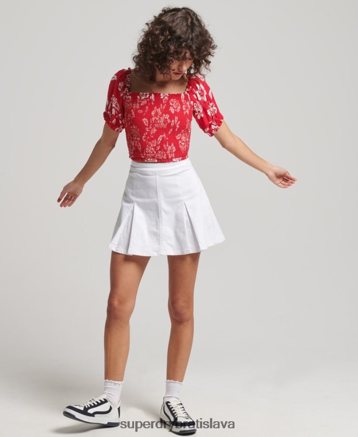 Superdry ženy vintage ecovero smocked crop top 6B4ZTR6706 oblečenie červená