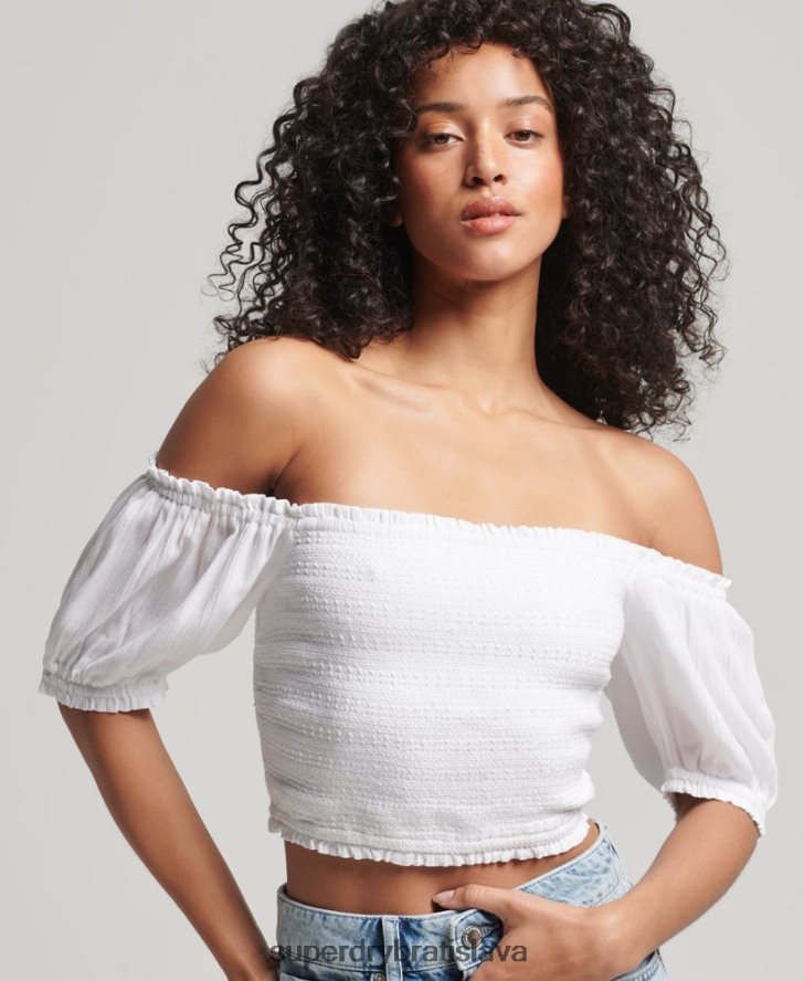 Superdry ženy vintage ecovero smocked crop top 6B4ZTR6749 oblečenie biely