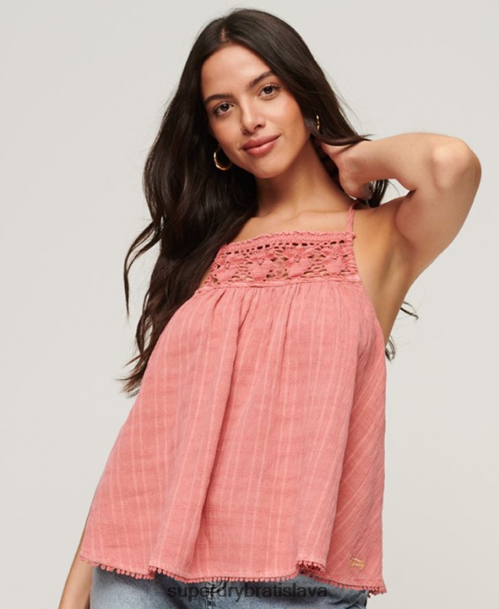 Superdry ženy vintage halter cami top 6B4ZTR2877 oblečenie Ružová