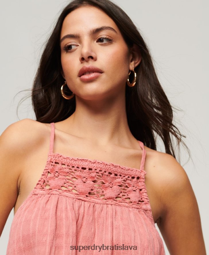 Superdry ženy vintage halter cami top 6B4ZTR2877 oblečenie Ružová