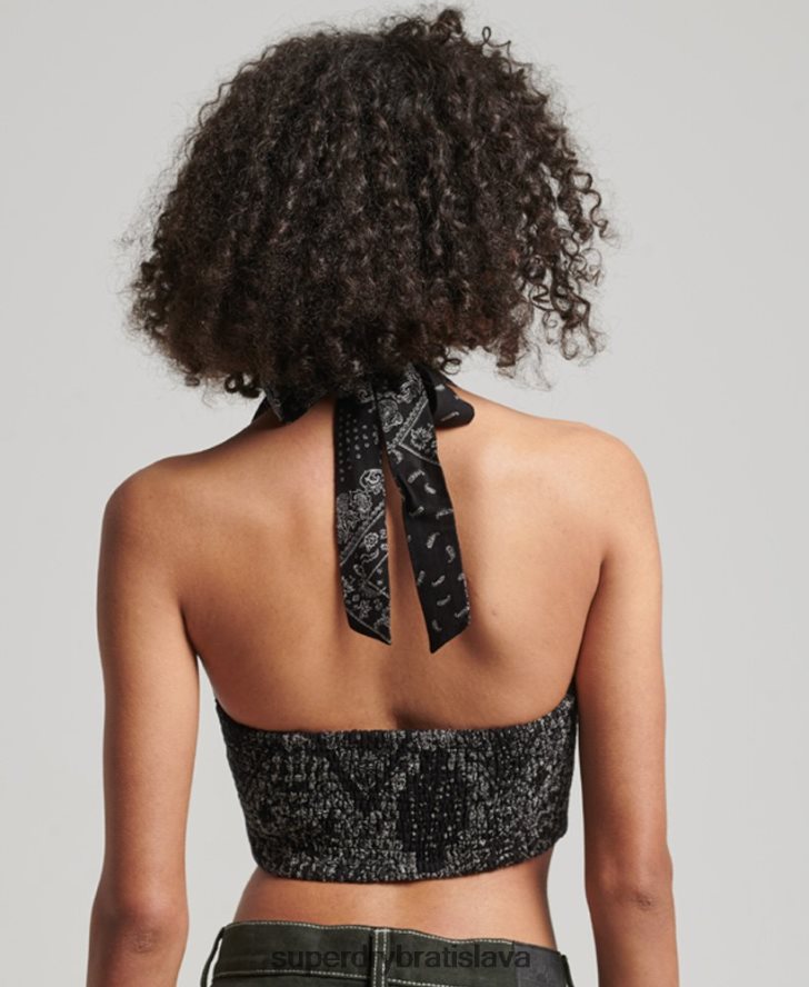 Superdry ženy vintage halter top 6B4ZTR2189 oblečenie čierna