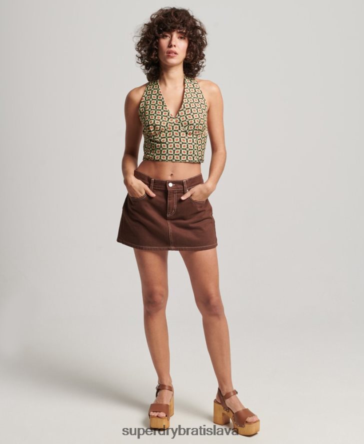 Superdry ženy vintage halter top 6B4ZTR3010 oblečenie hnedá