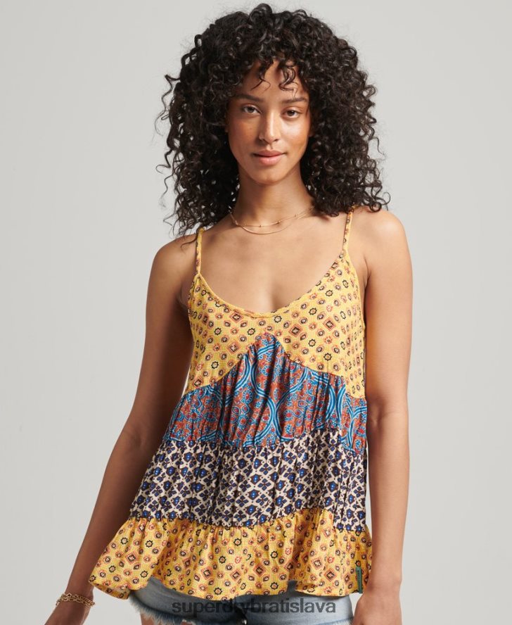 Superdry ženy vintage viacvrstvový košieľkový top 6B4ZTR3063 oblečenie zlato