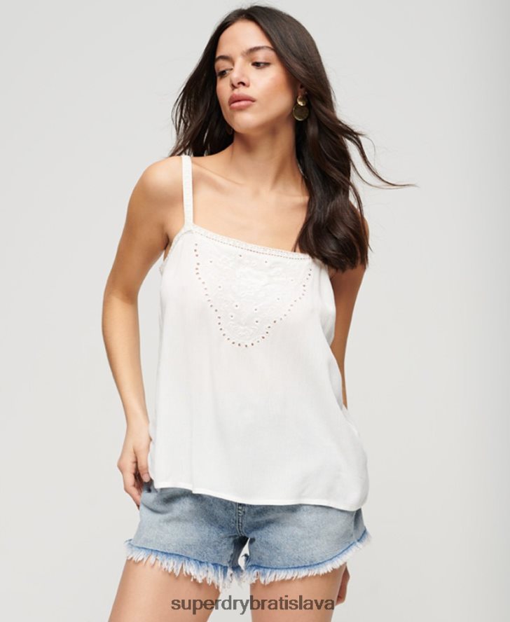 Superdry ženy vyšívaný cami top 6B4ZTR2057 oblečenie biely