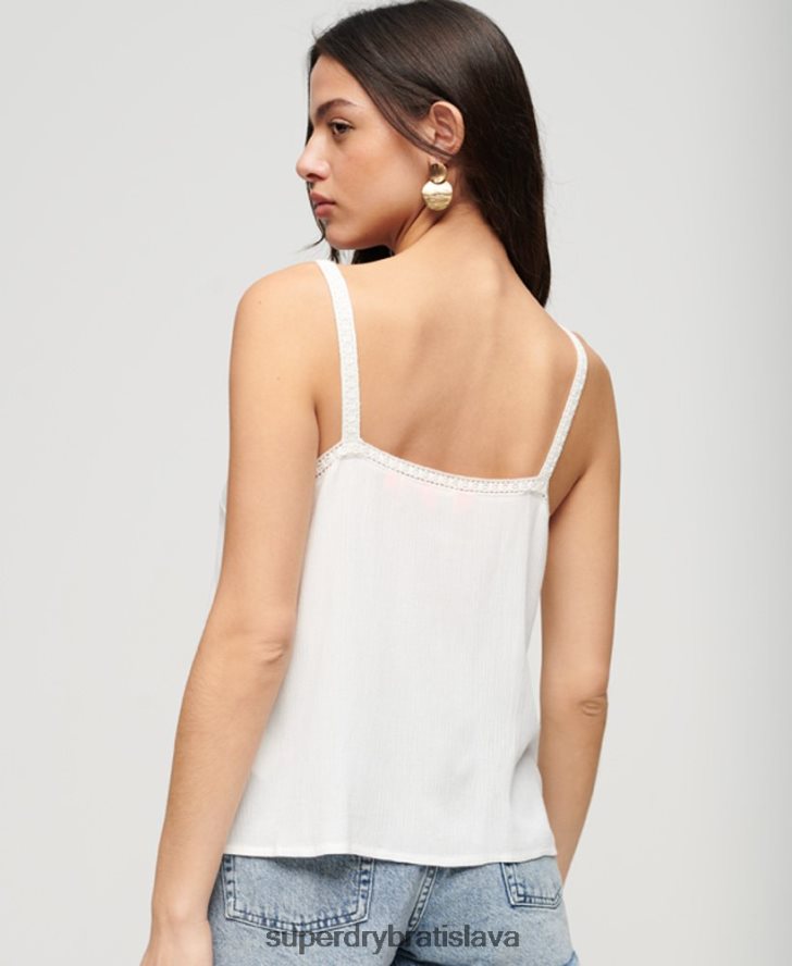Superdry ženy vyšívaný cami top 6B4ZTR2057 oblečenie biely