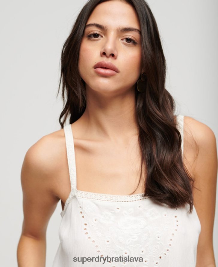 Superdry ženy vyšívaný cami top 6B4ZTR2057 oblečenie biely