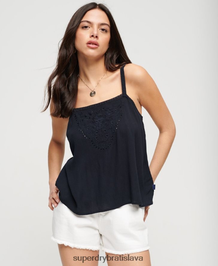 Superdry ženy vyšívaný cami top 6B4ZTR2087 oblečenie námorníctvo