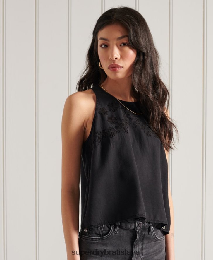 Superdry ženy vyšívaný cami top 6B4ZTR3067 oblečenie čierna