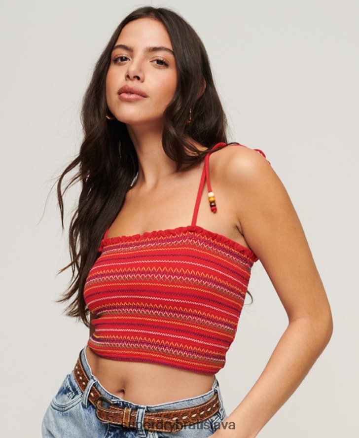 Superdry ženy vyšívaný smocked cami top 6B4ZTR2041 oblečenie červená