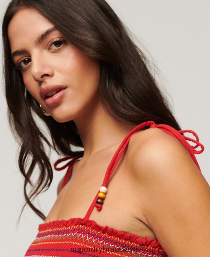 Superdry ženy vyšívaný smocked cami top 6B4ZTR2041 oblečenie červená
