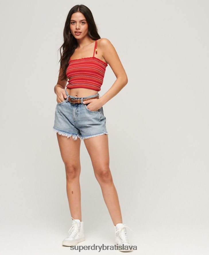 Superdry ženy vyšívaný smocked cami top 6B4ZTR2041 oblečenie červená