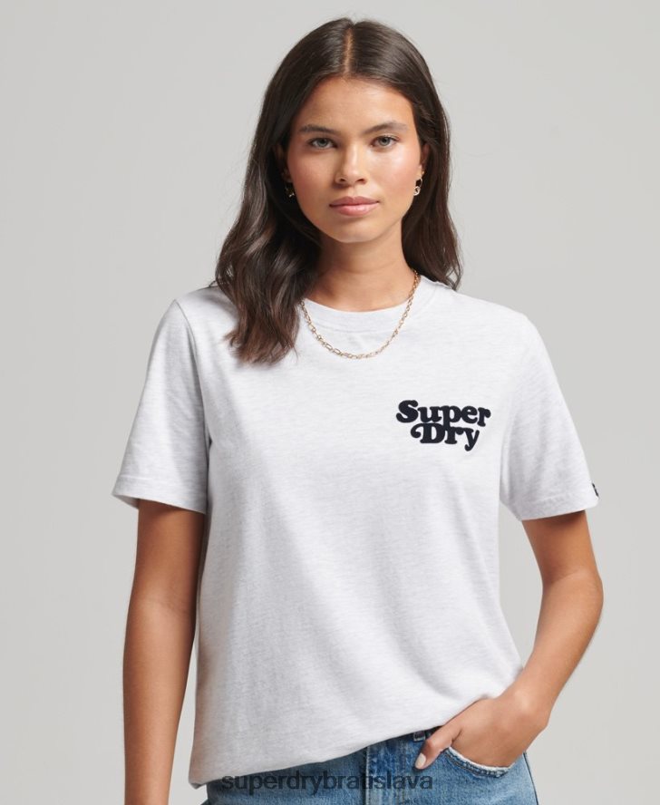 Superdry ženy Cooper klasické tričko s logom 70. rokov 6B4ZTR6200 oblečenie svetlo šedá