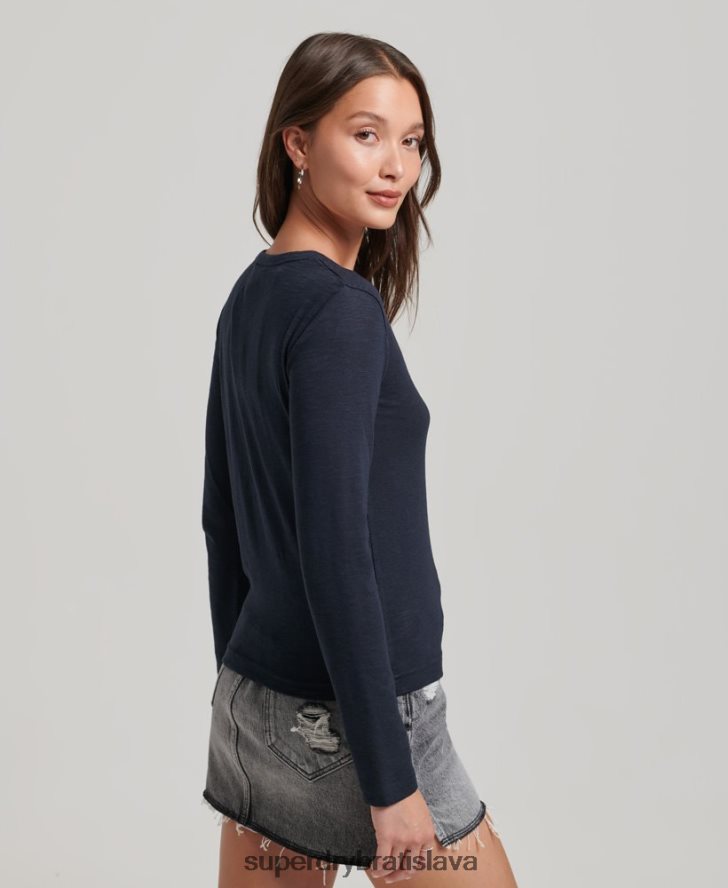 Superdry ženy Džersej henley top s dlhým rukávom 6B4ZTR2869 oblečenie námorníctvo