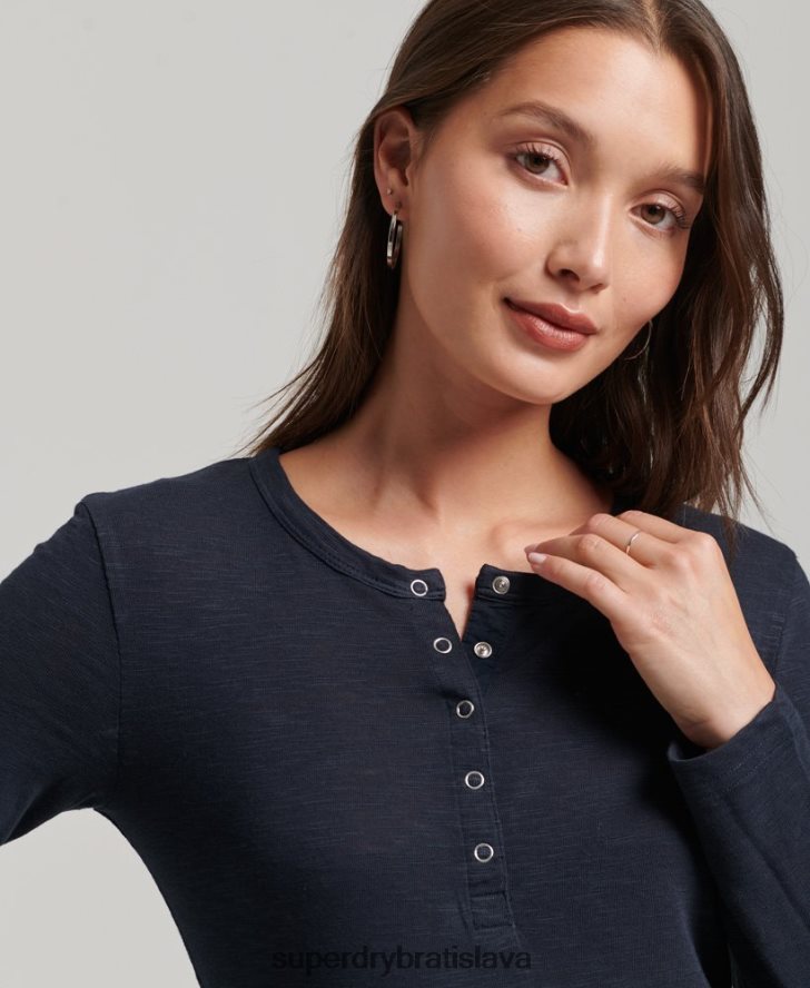 Superdry ženy Džersej henley top s dlhým rukávom 6B4ZTR2869 oblečenie námorníctvo