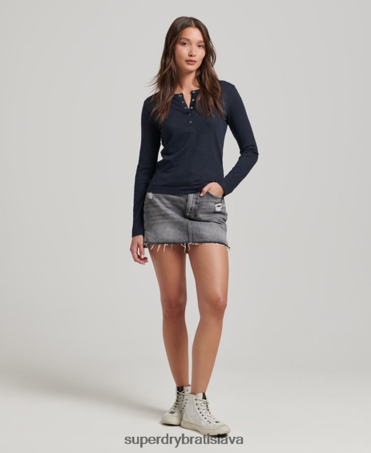 Superdry ženy Džersej henley top s dlhým rukávom 6B4ZTR2869 oblečenie námorníctvo