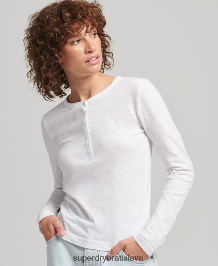 Superdry ženy Džersej henley top s dlhým rukávom 6B4ZTR3001 oblečenie biely