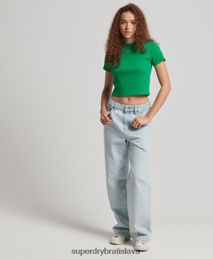 Superdry ženy Esenciálne vypasované tričko z organickej bavlny 6B4ZTR2809 oblečenie zelená