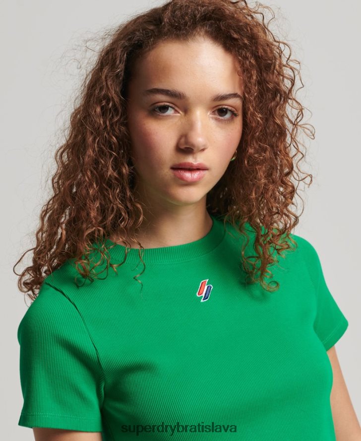 Superdry ženy Esenciálne vypasované tričko z organickej bavlny 6B4ZTR2809 oblečenie zelená