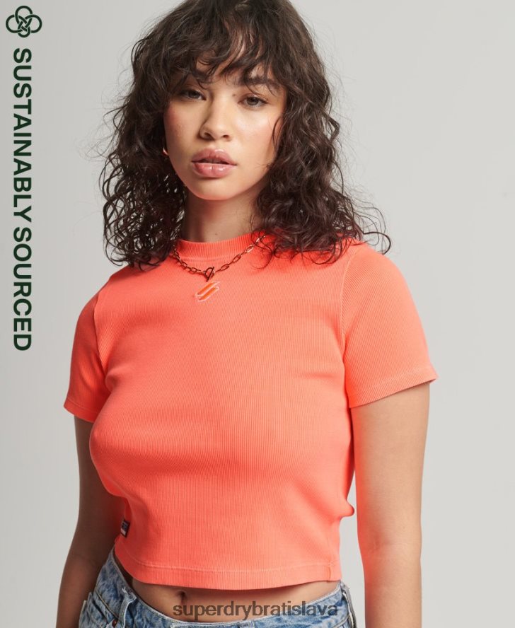 Superdry ženy Esenciálne vypasované tričko z organickej bavlny 6B4ZTR6207 oblečenie koralový