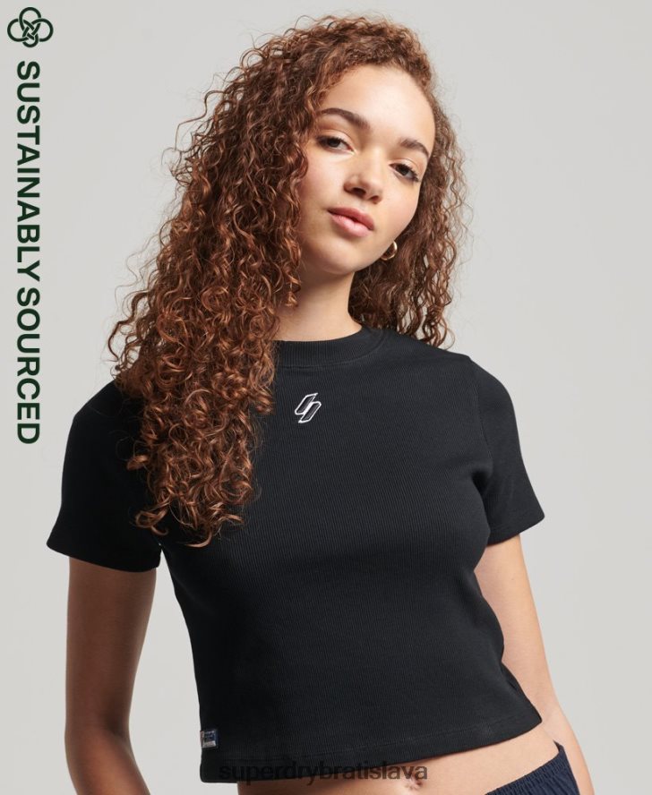 Superdry ženy Esenciálne vypasované tričko z organickej bavlny 6B4ZTR6222 oblečenie čierna