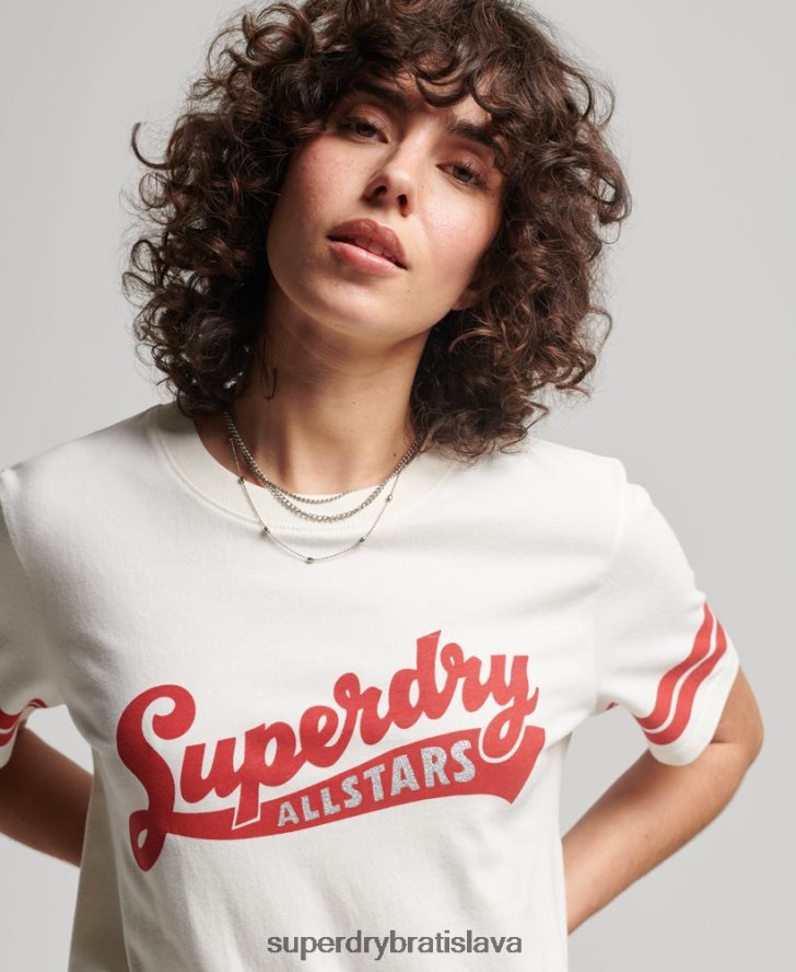 Superdry ženy Kolegiátne tričko s vintage skriptom z organickej bavlny 6B4ZTR2291 oblečenie biely