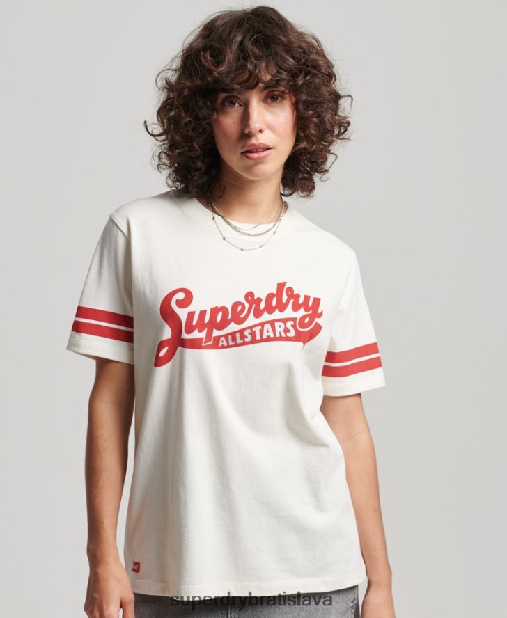Superdry ženy Kolegiátne tričko s vintage skriptom z organickej bavlny 6B4ZTR2291 oblečenie biely
