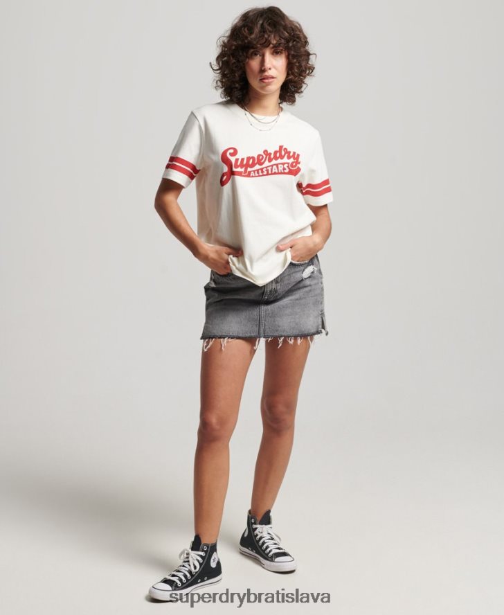 Superdry ženy Kolegiátne tričko s vintage skriptom z organickej bavlny 6B4ZTR2291 oblečenie biely