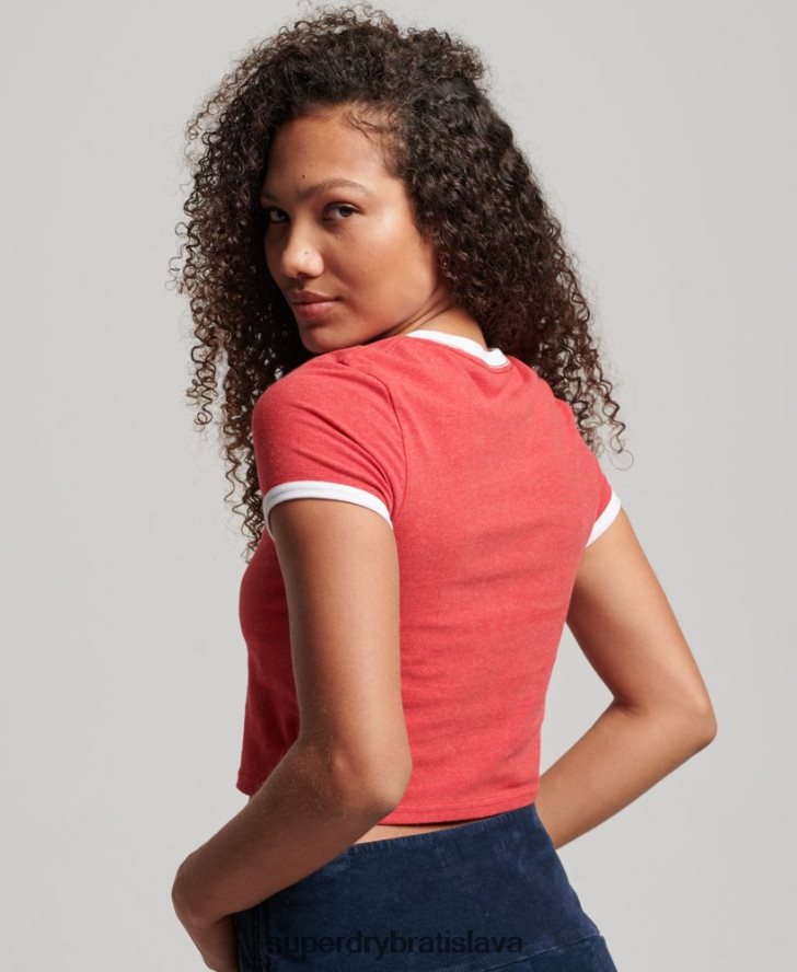 Superdry ženy Ringer crop tričko z organickej bavlny 6B4ZTR2221 oblečenie červená