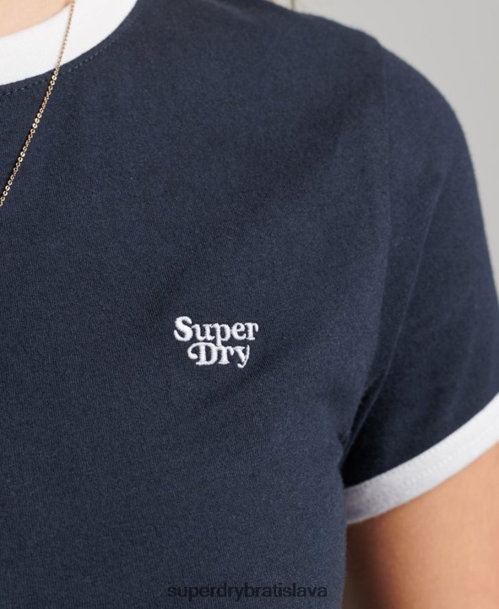 Superdry ženy Ringer crop tričko z organickej bavlny 6B4ZTR2675 oblečenie námorníctvo