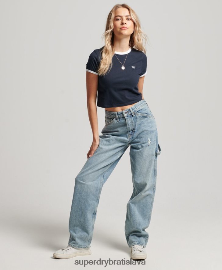 Superdry ženy Ringer crop tričko z organickej bavlny 6B4ZTR2675 oblečenie námorníctvo
