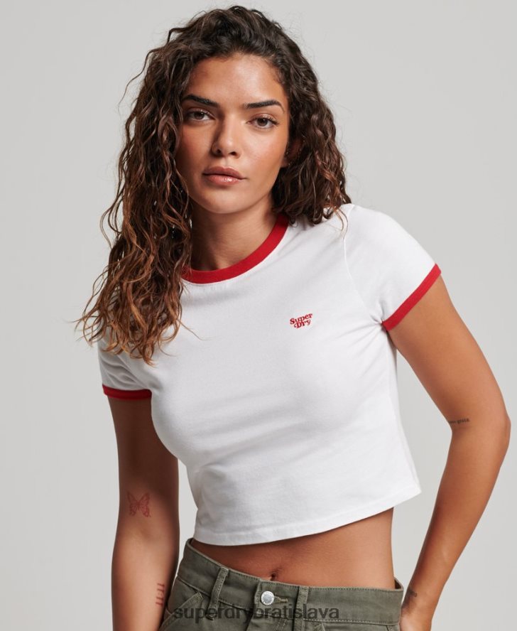 Superdry ženy Ringer crop tričko z organickej bavlny 6B4ZTR2691 oblečenie biely