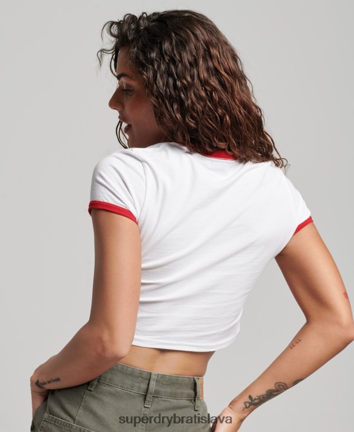 Superdry ženy Ringer crop tričko z organickej bavlny 6B4ZTR2691 oblečenie biely