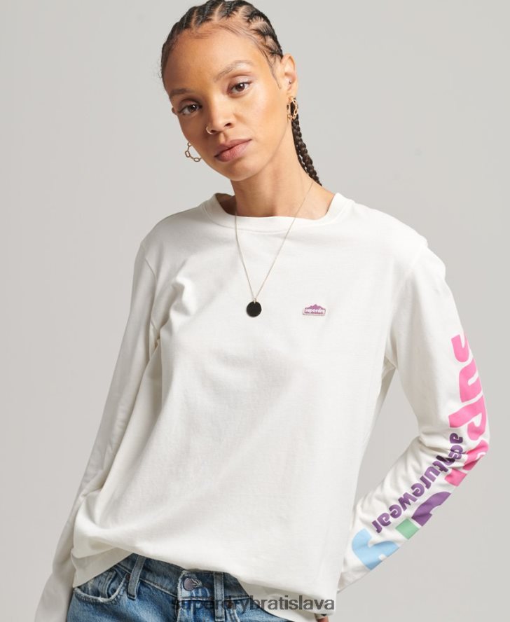Superdry ženy Top s dlhým rukávom do terénu z 90. rokov 6B4ZTR6745 oblečenie biely