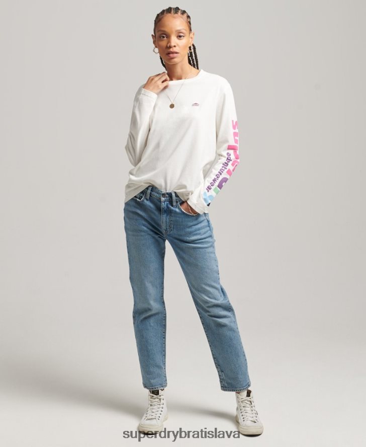 Superdry ženy Top s dlhým rukávom do terénu z 90. rokov 6B4ZTR6745 oblečenie biely