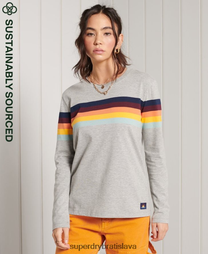 Superdry ženy Tričko s dlhým rukávom s kaligrafickým prúžkom z organickej bavlny 6B4ZTR6781 oblečenie svetlo šedá