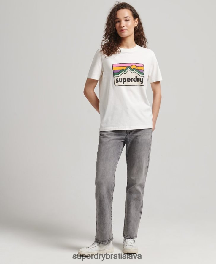 Superdry ženy Tričko s terénnou grafikou 90. rokov 6B4ZTR6276 oblečenie biely