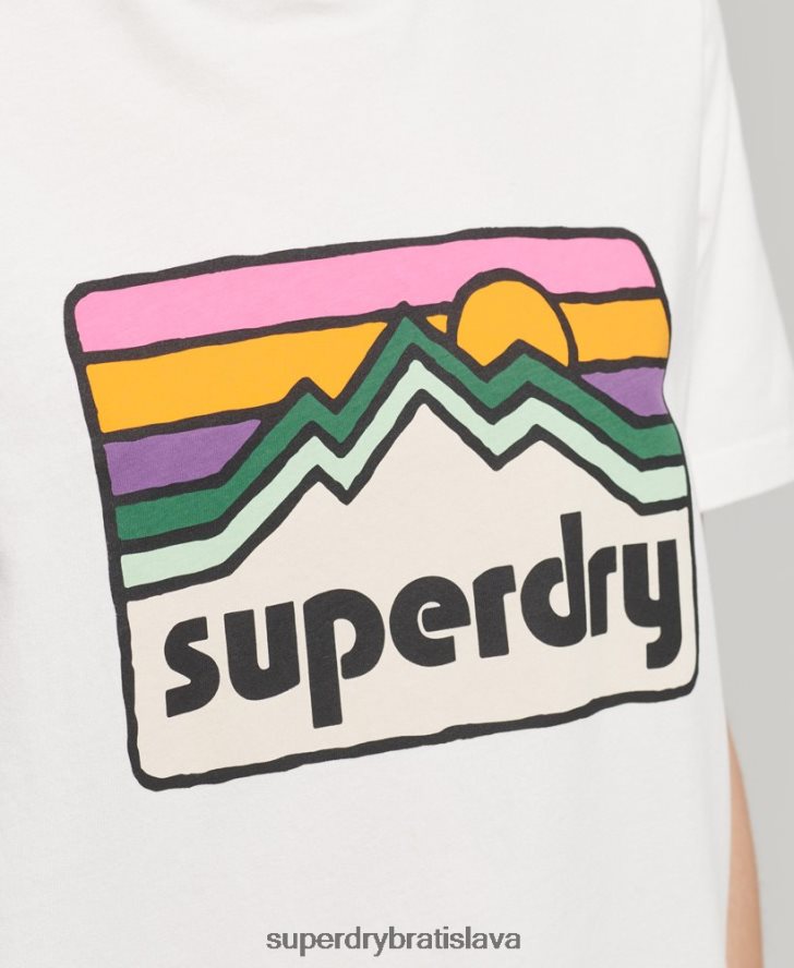 Superdry ženy Tričko s terénnou grafikou 90. rokov 6B4ZTR6276 oblečenie biely