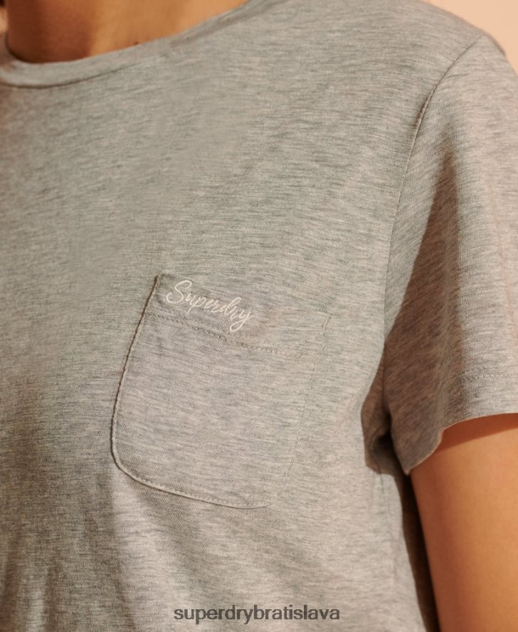 Superdry ženy Tričko s výstrihom z organickej bavlny 6B4ZTR2853 oblečenie sivá