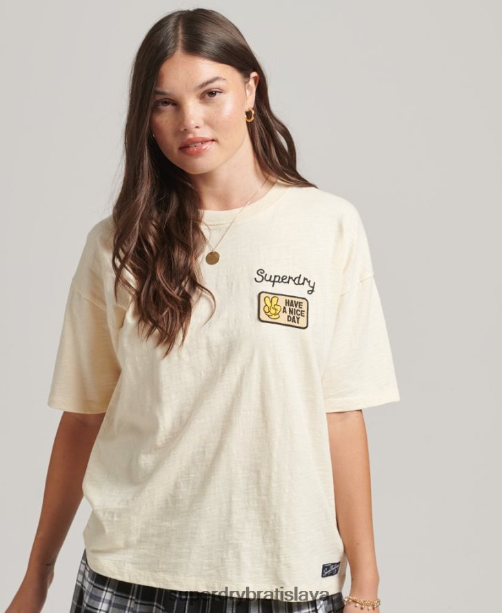 Superdry ženy Tričko voľného strihu s logom 90. rokov 6B4ZTR6230 oblečenie krém