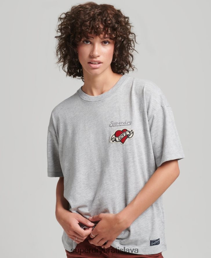 Superdry ženy Tričko voľného strihu s logom 90. rokov 6B4ZTR6247 oblečenie sivá