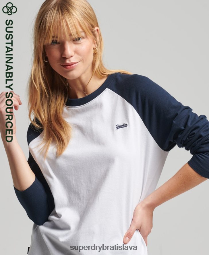 Superdry ženy Vintage baseballový top s dlhým rukávom z organickej bavlny 6B4ZTR6628 oblečenie biely