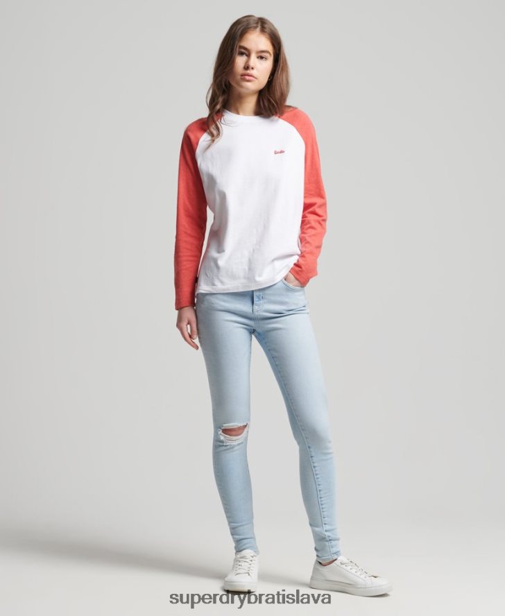Superdry ženy Vintage baseballový top s dlhým rukávom z organickej bavlny 6B4ZTR6658 oblečenie koralový
