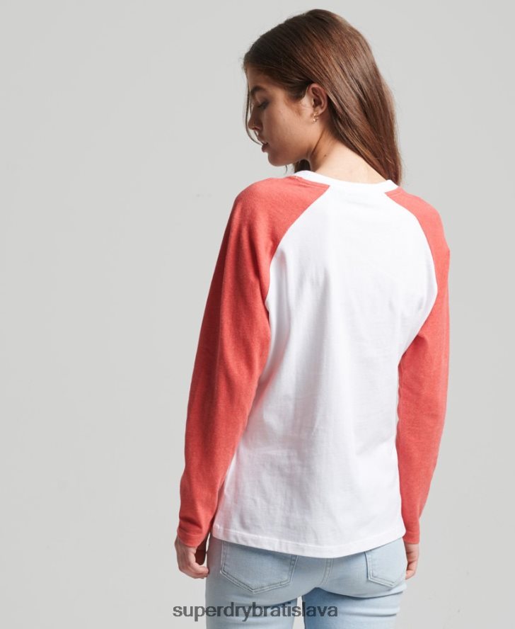 Superdry ženy Vintage baseballový top s dlhým rukávom z organickej bavlny 6B4ZTR6658 oblečenie koralový