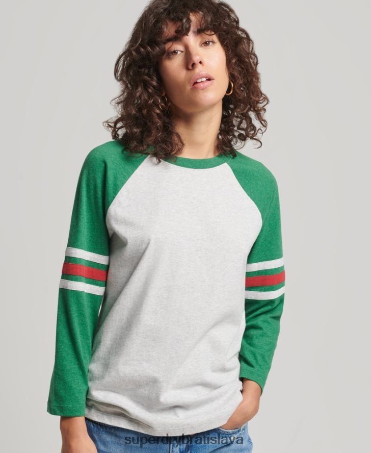 Superdry ženy Vintage baseballový top s polovičným rukávom z organickej bavlny 6B4ZTR6555 oblečenie zelená