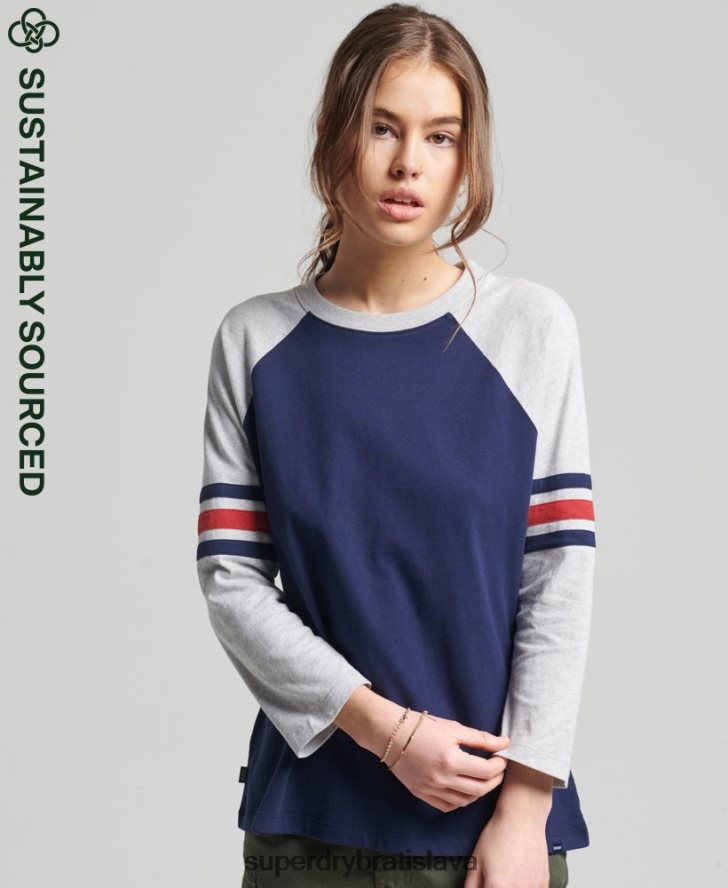 Superdry ženy Vintage baseballový top s polovičným rukávom z organickej bavlny 6B4ZTR6575 oblečenie námorníctvo