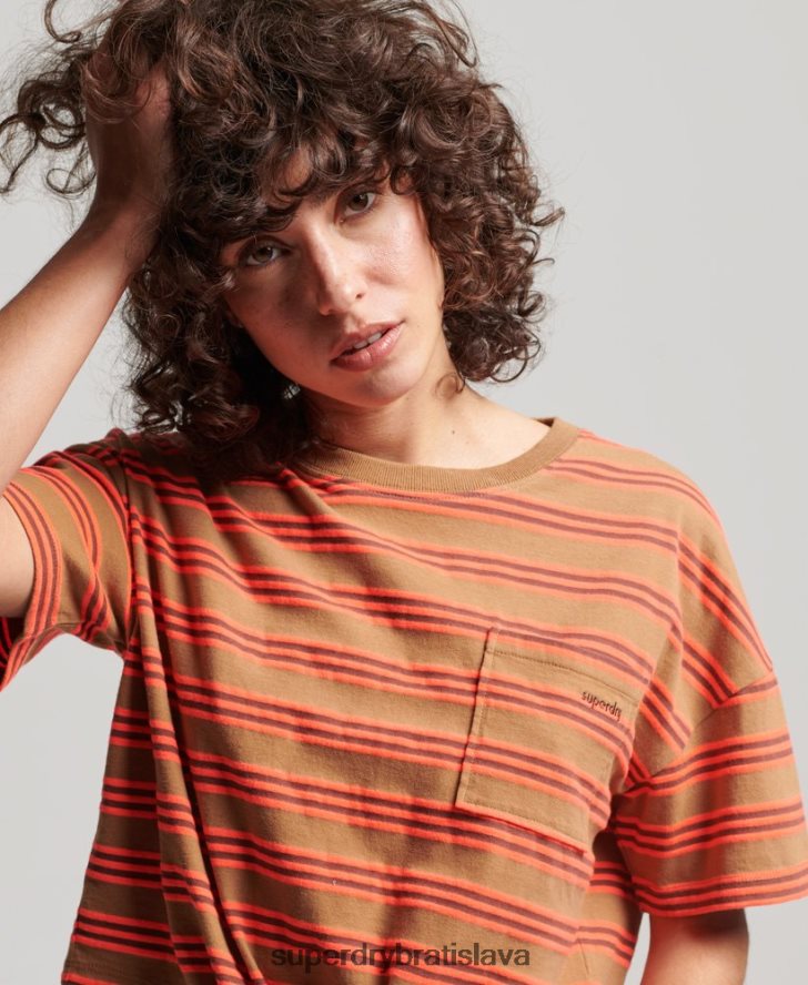 Superdry ženy Vintage boxy tričko s kravatou z organickej bavlny 6B4ZTR2707 oblečenie hnedá