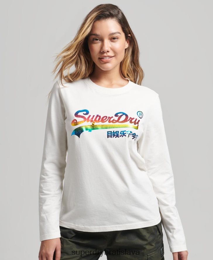 Superdry ženy Vintage dúhový top s dlhým rukávom s logom 6B4ZTR3070 oblečenie biely