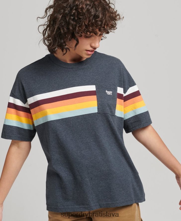 Superdry ženy Vintage kali pruhované boxy tričko 6B4ZTR2807 oblečenie námorníctvo