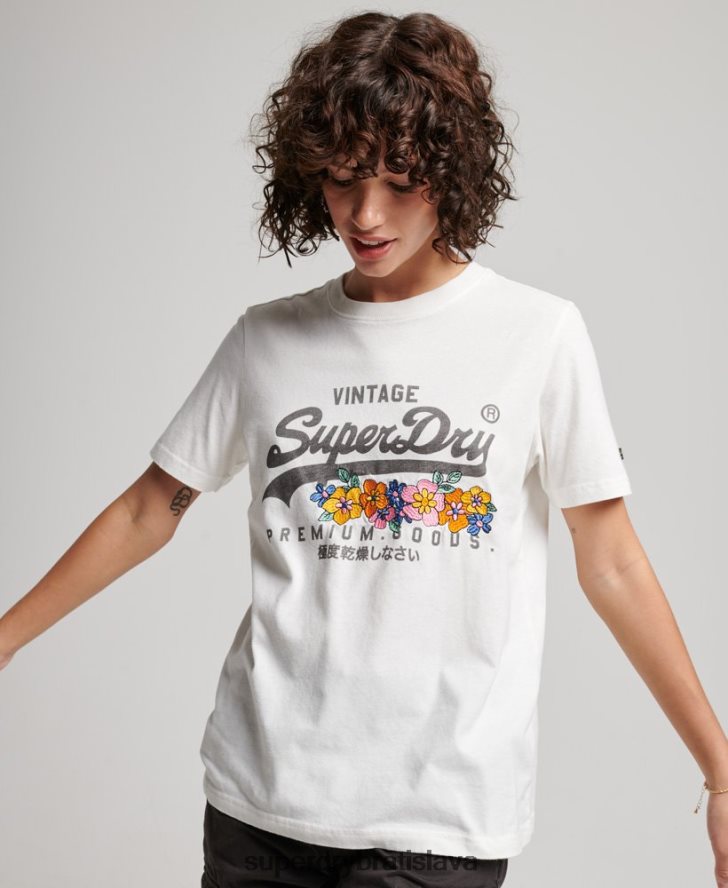 Superdry ženy Vintage logo prémiové kvetinové tričko 6B4ZTR2684 oblečenie krém