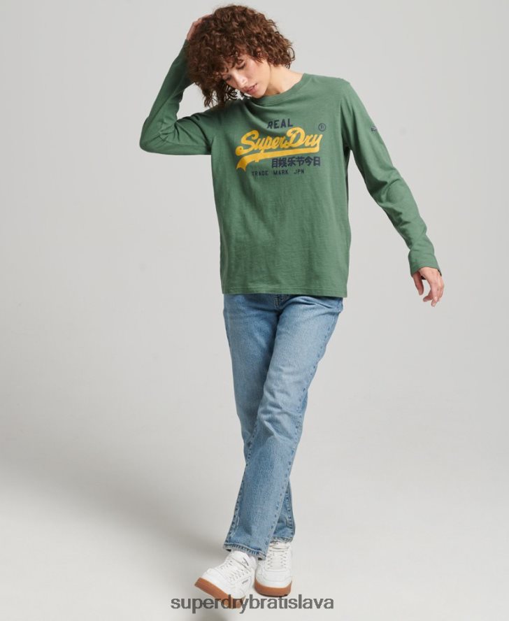 Superdry ženy Vintage logo s dlhým rukávom 6B4ZTR3045 oblečenie zelená